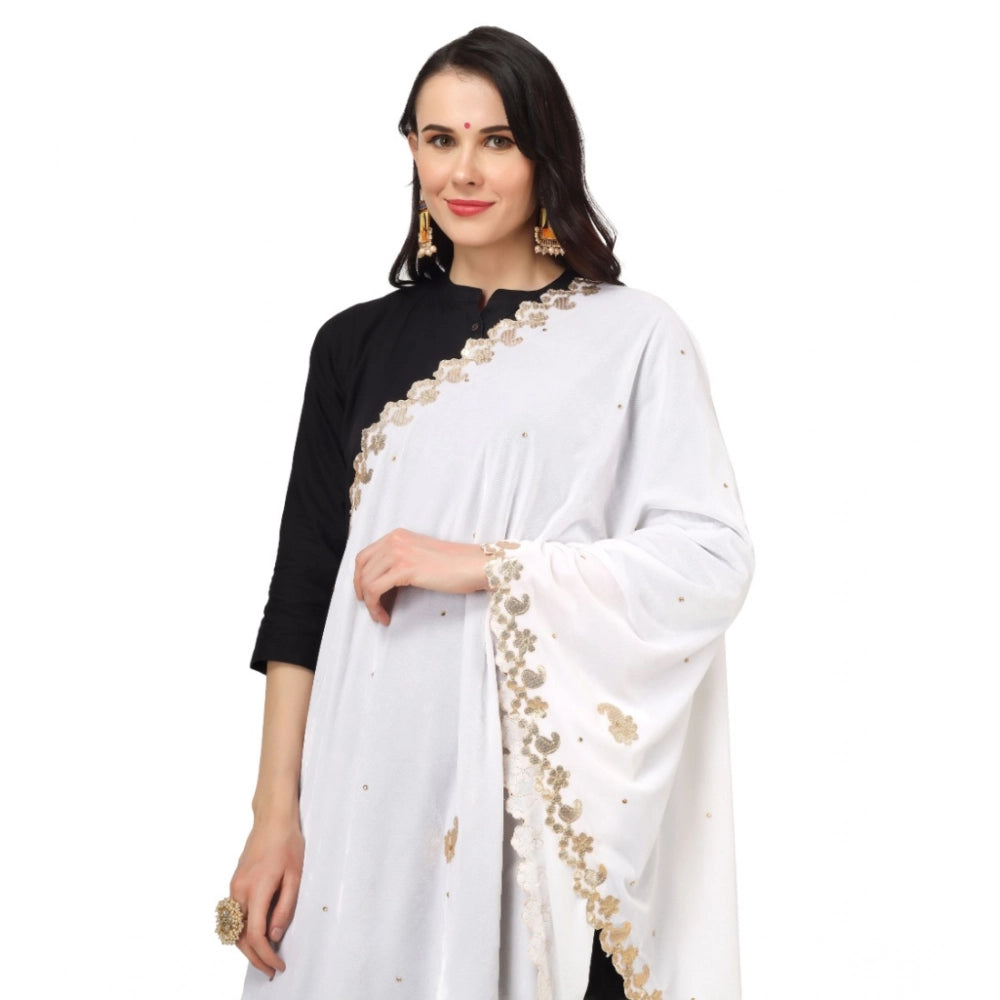 Women's Velvet Gotta Patti Shawl (White, Length: 2.25 to 2.50 Mtr)