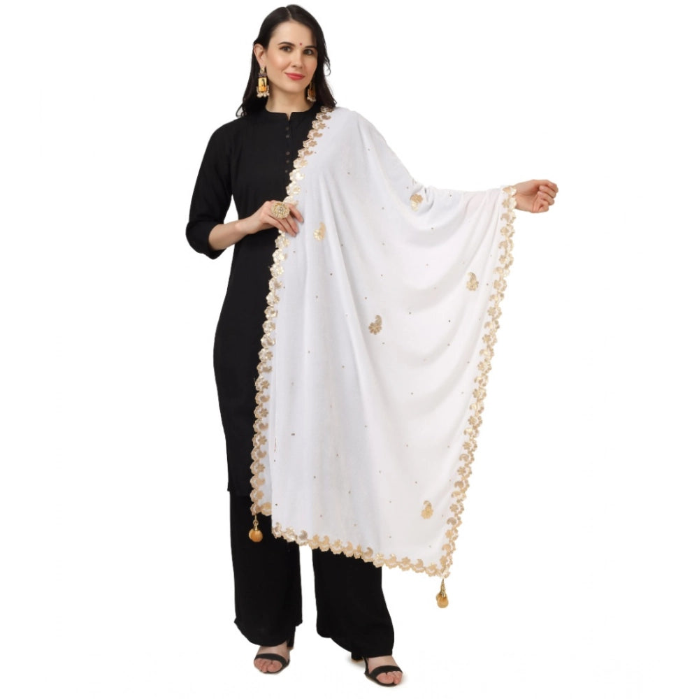 Women's Velvet Gotta Patti Shawl (White, Length: 2.25 to 2.50 Mtr)