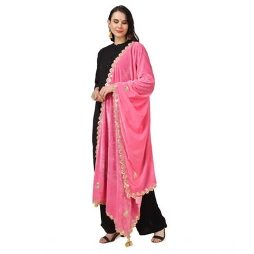 Women's Velvet Gotta Patti Shawl (Pink, Length: 2.25 to 2.50 Mtr)