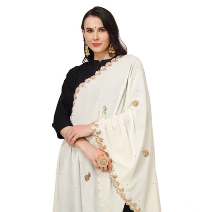 Women's Velvet Gotta Patti Shawl (Off White, Length: 2.25 to 2.50 Mtr)