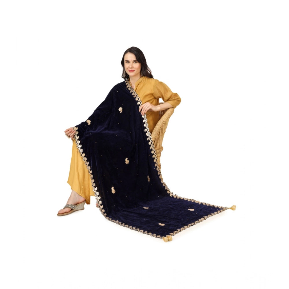 Women's Velvet Gotta Patti Shawl (Blue, Length: 2.25 to 2.50 Mtr)
