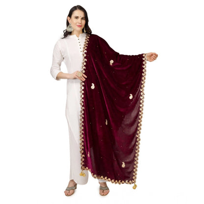 Women's Velvet Gotta Patti Shawl (Purple, Length: 2.25 to 2.50 Mtr)
