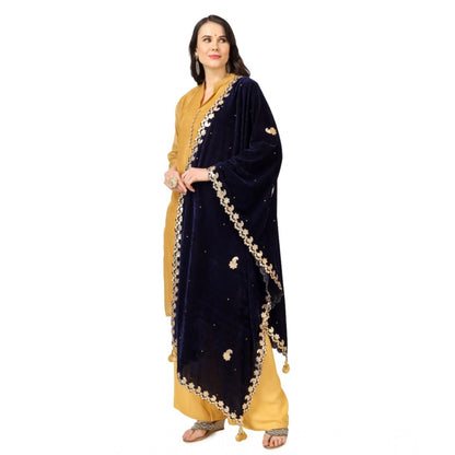 Women's Velvet Gotta Patti Shawl (Blue, Length: 2.25 to 2.50 Mtr)