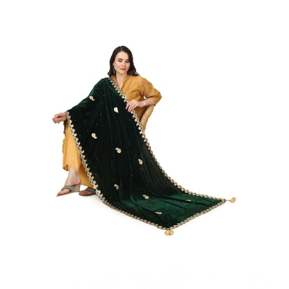 Women's Velvet Gotta Patti Shawl (Green, Length: 2.25 to 2.50 Mtr)