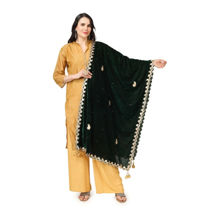 Women's Velvet Gotta Patti Shawl (Green, Length: 2.25 to 2.50 Mtr)
