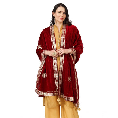 Women's Velvet Gotta Patti Shawl (Maroon, Length: 2.25 to 2.50 Mtr)