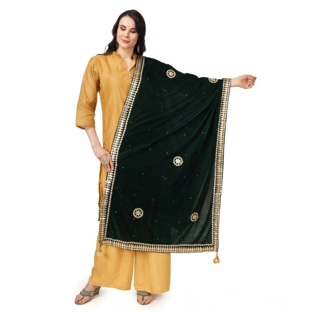 Women's Velvet Gotta Patti Shawl (Green, Length: 2.25 to 2.50 Mtr)