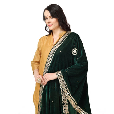 Women's Velvet Gotta Patti Shawl (Green, Length: 2.25 to 2.50 Mtr)