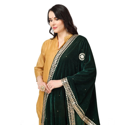 Women's Velvet Gotta Patti Shawl (Green, Length: 2.25 to 2.50 Mtr)