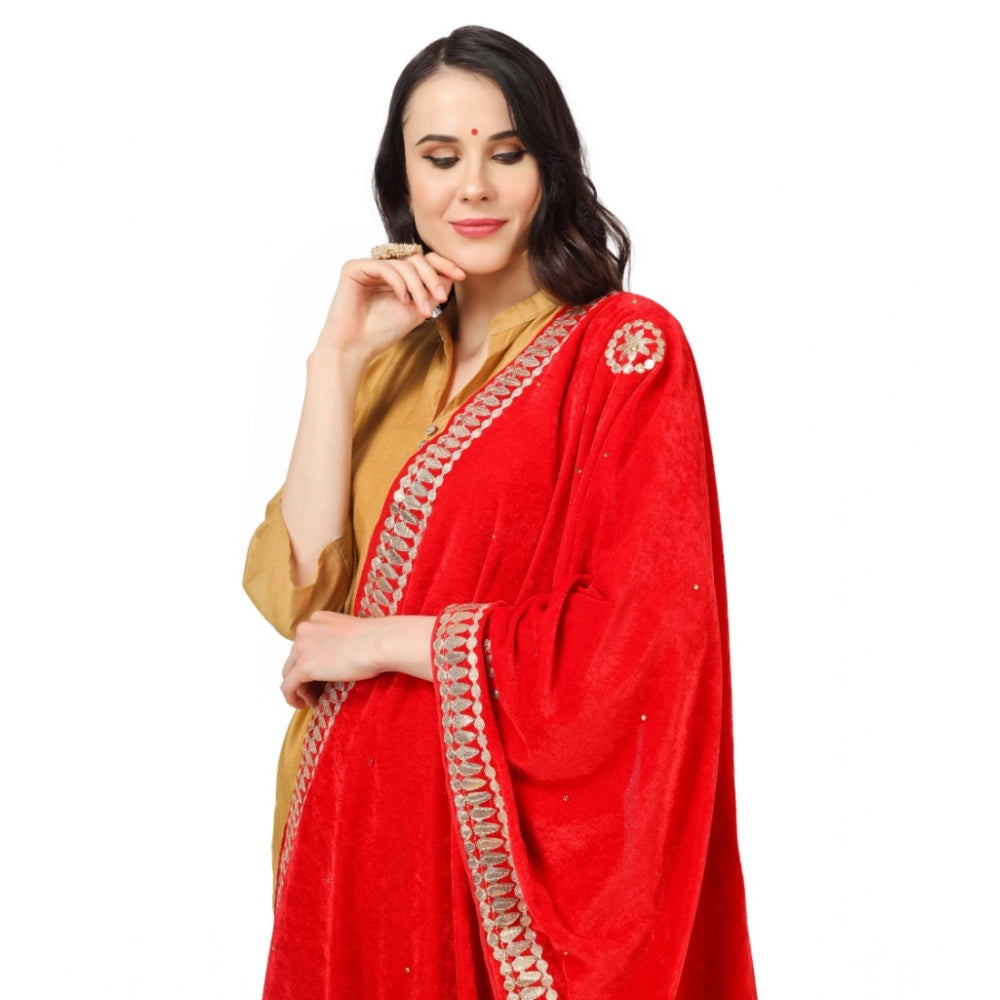 Women's Velvet Gotta Patti Shawl (Red, Length: 2.25 to 2.50 Mtr)