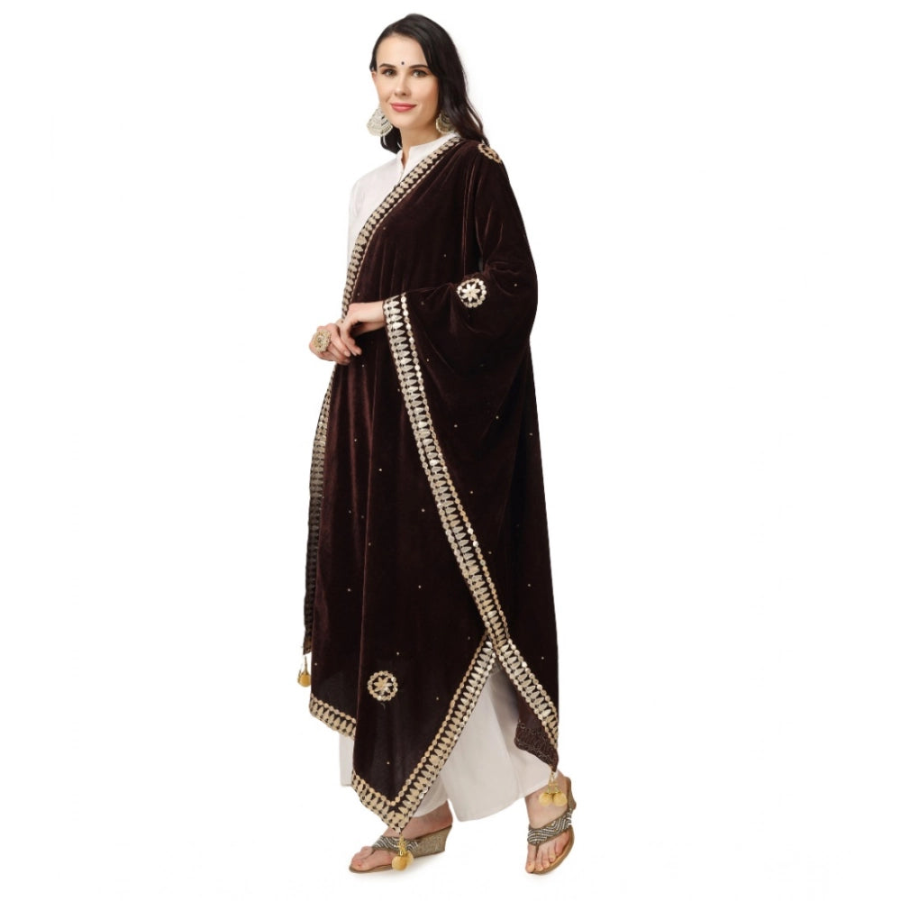 Women's Velvet Gotta Patti Shawl (Brown, Length: 2.25 to 2.50 Mtr)