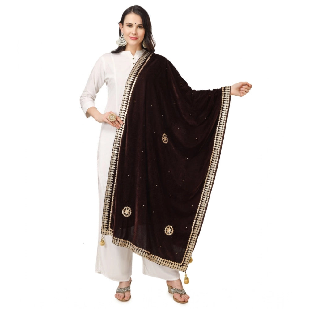 Women's Velvet Gotta Patti Shawl (Brown, Length: 2.25 to 2.50 Mtr)