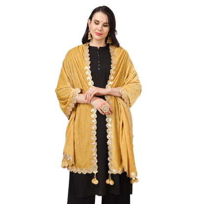 Women's Velvet Gotta Patti Shawl (Yellow, Length: 2.25 to 2.50 Mtr)
