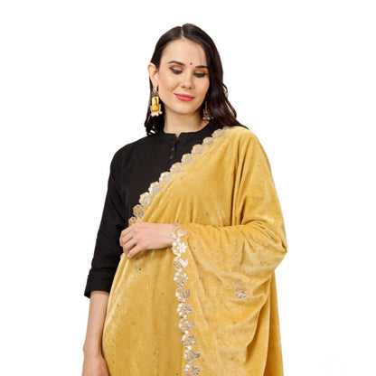 Women's Velvet Gotta Patti Shawl (Yellow, Length: 2.25 to 2.50 Mtr)