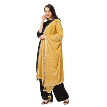 Women's Velvet Gotta Patti Shawl (Yellow, Length: 2.25 to 2.50 Mtr)