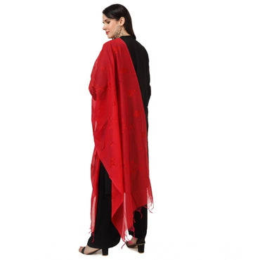 Women's Cotton Embroidered Shawl (Red, Length: 2.25 to 2.50 Mtr)