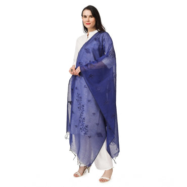 Women's Cotton Embroidered Shawl (Blue, Length: 2.25 to 2.50 Mtr)