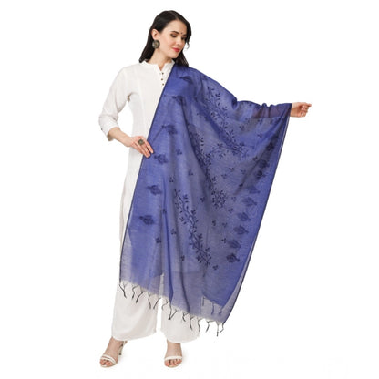 Women's Cotton Embroidered Shawl (Blue, Length: 2.25 to 2.50 Mtr)