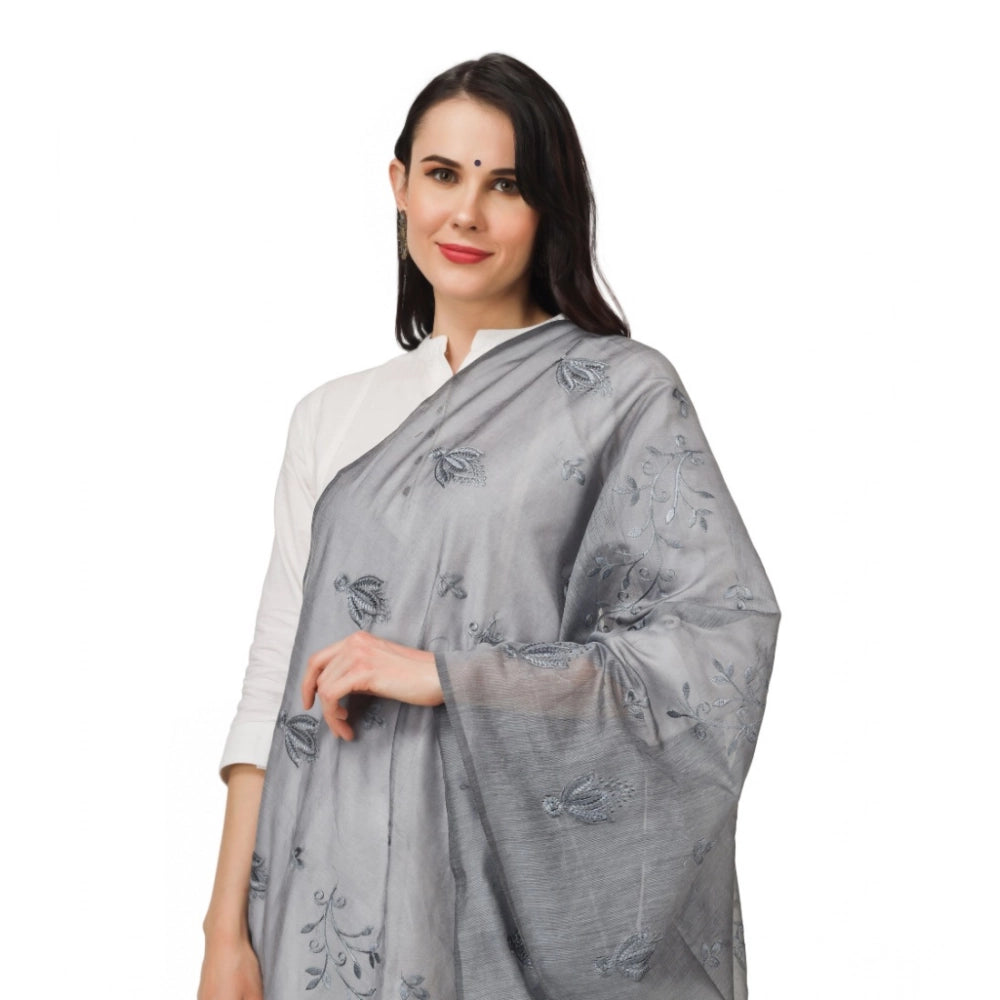 Women's Cotton Embroidered Shawl (Grey, Length: 2.25 to 2.50 Mtr)