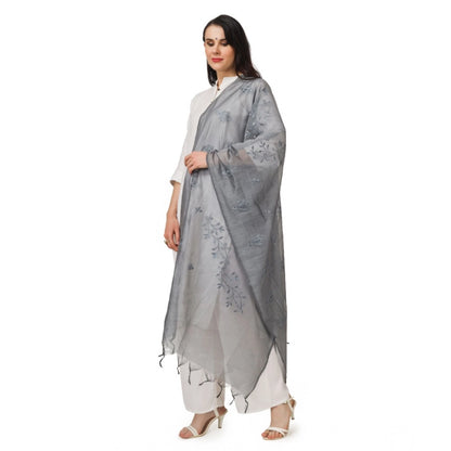 Women's Cotton Embroidered Shawl (Grey, Length: 2.25 to 2.50 Mtr)