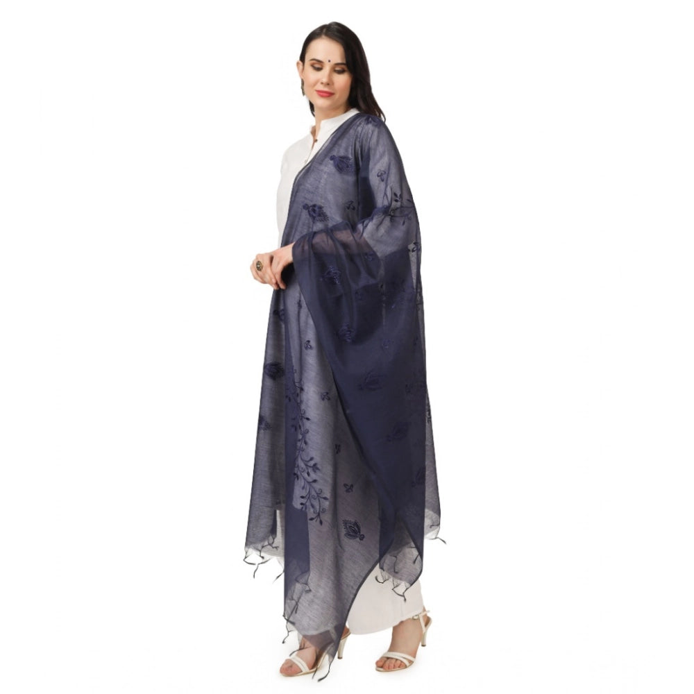 Women's Cotton Embroidered Shawl (Dark Blue, Length: 2.25 to 2.50 Mtr)