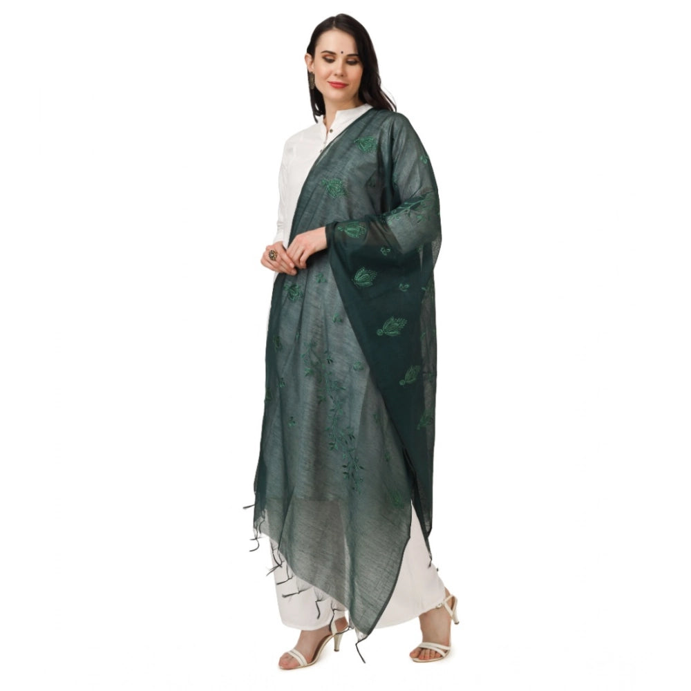 Women's Cotton Embroidered Shawl (Green, Length: 2.25 to 2.50 Mtr)