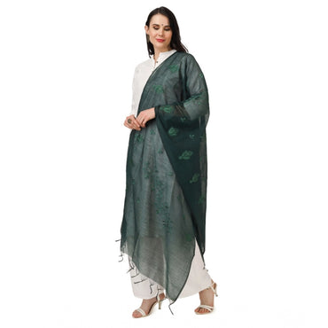 Women's Cotton Embroidered Shawl (Green, Length: 2.25 to 2.50 Mtr)