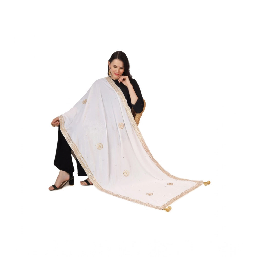 Women's Velvet Gotta Patti Shawl (White, Length: 2.25 to 2.50 Mtr)