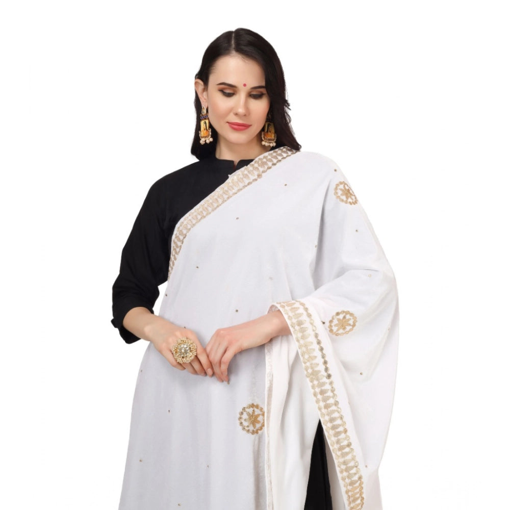 Women's Velvet Gotta Patti Shawl (White, Length: 2.25 to 2.50 Mtr)