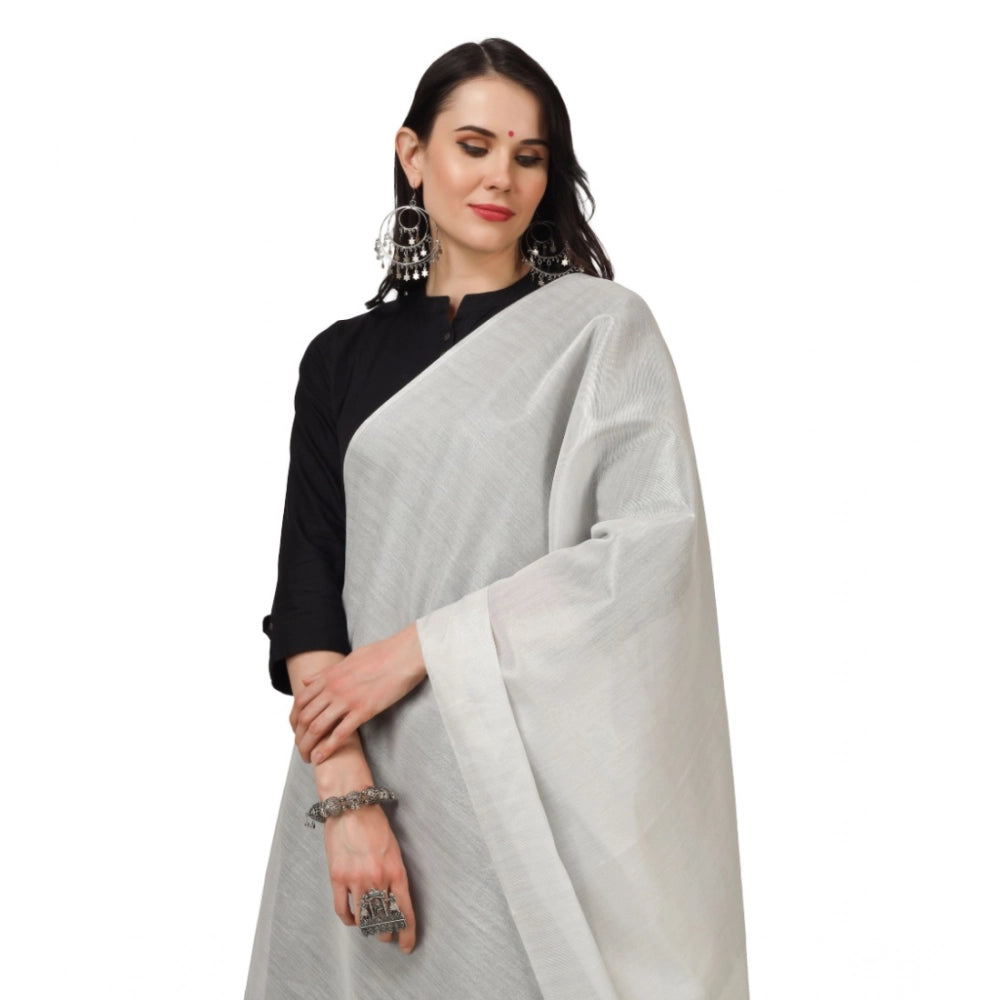 Women's Chanderi Solid Shawl (White, Length: 2.25 to 2.50 Mtr)