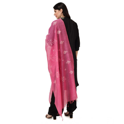 Women's Cotton Embroidered Shawl (Pink, Length: 2.25 to 2.50 Mtr)