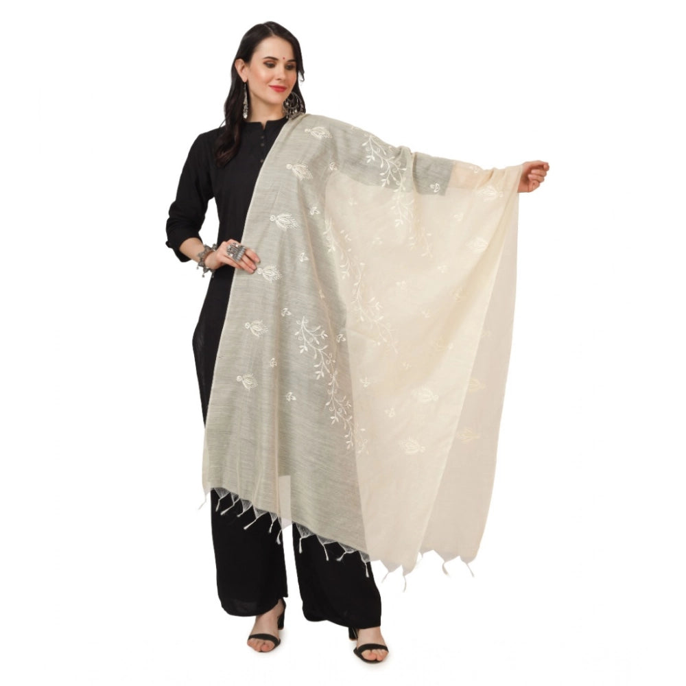 Women's Cotton Embroidered Shawl (Off-White, Length: 2.25 to 2.50 Mtr)