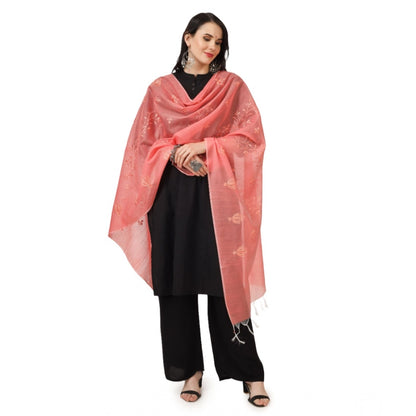 Women's Cotton Embroidered Shawl (Peach, Length: 2.25 to 2.50 Mtr)
