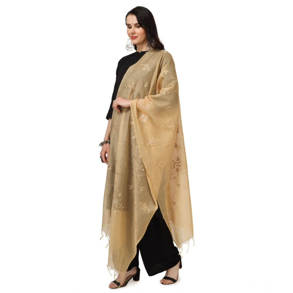 Women's Cotton Embroidered Shawl (Gold, Length: 2.25 to 2.50 Mtr)