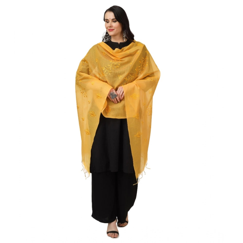 Women's Cotton Embroidered Shawl (Yellow, Length: 2.25 to 2.50 Mtr)