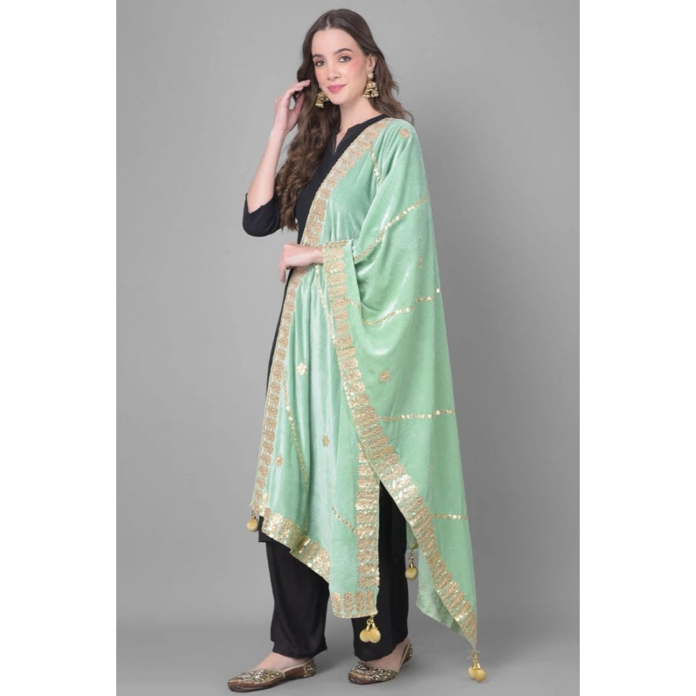 Women's Velvet Gotta Patti Shawl (Sea Green, Length: 2.25 to 2.50 Mtr)