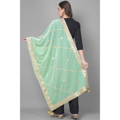 Women's Velvet Gotta Patti Shawl (Sea Green, Length: 2.25 to 2.50 Mtr)