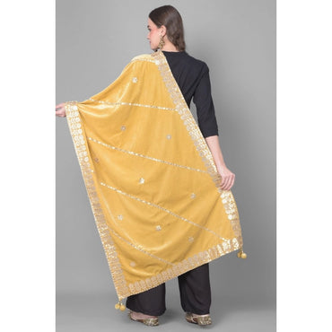 Women's Velvet Gotta Patti Shawl (Gold, Length: 2.25 to 2.50 Mtr)