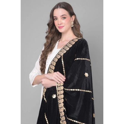Women's Velvet Gotta Patti Shawl (Black, Length: 2.25 to 2.50 Mtr)