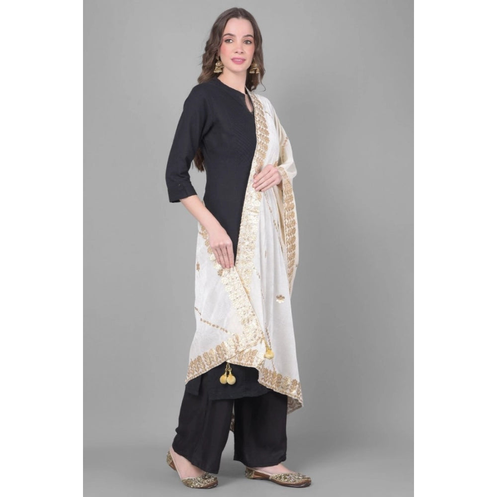 Women's Velvet Gotta Patti Shawl (White, Length: 2.25 to 2.50 Mtr)