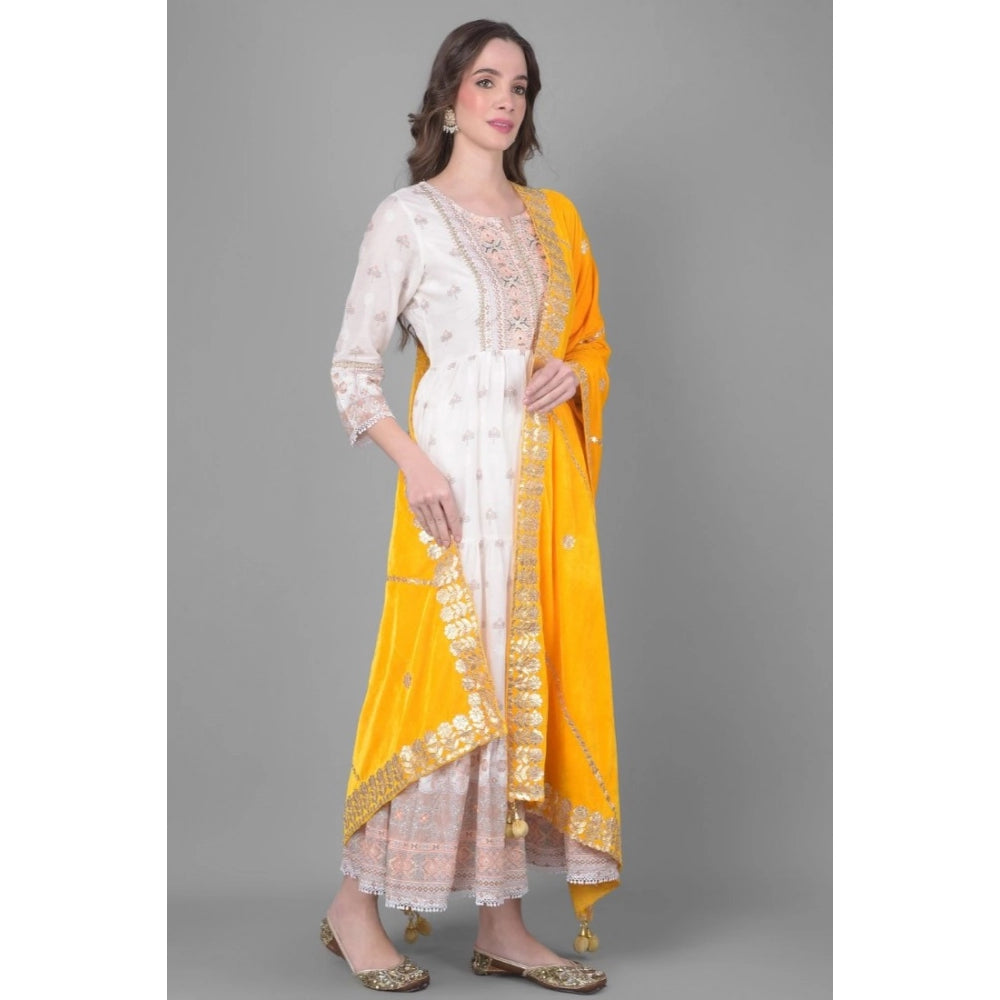 Women's Velvet Gotta Patti Shawl (Yellow, Length: 2.25 to 2.50 Mtr)
