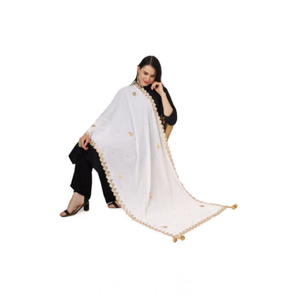 Women's Velvet Gotta Patti Shawl (White, Length: 2.25 to 2.50 Mtr)
