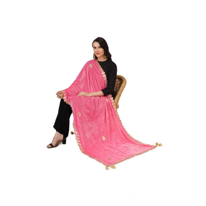 Women's Velvet Gotta Patti Shawl (Pink, Length: 2.25 to 2.50 Mtr)