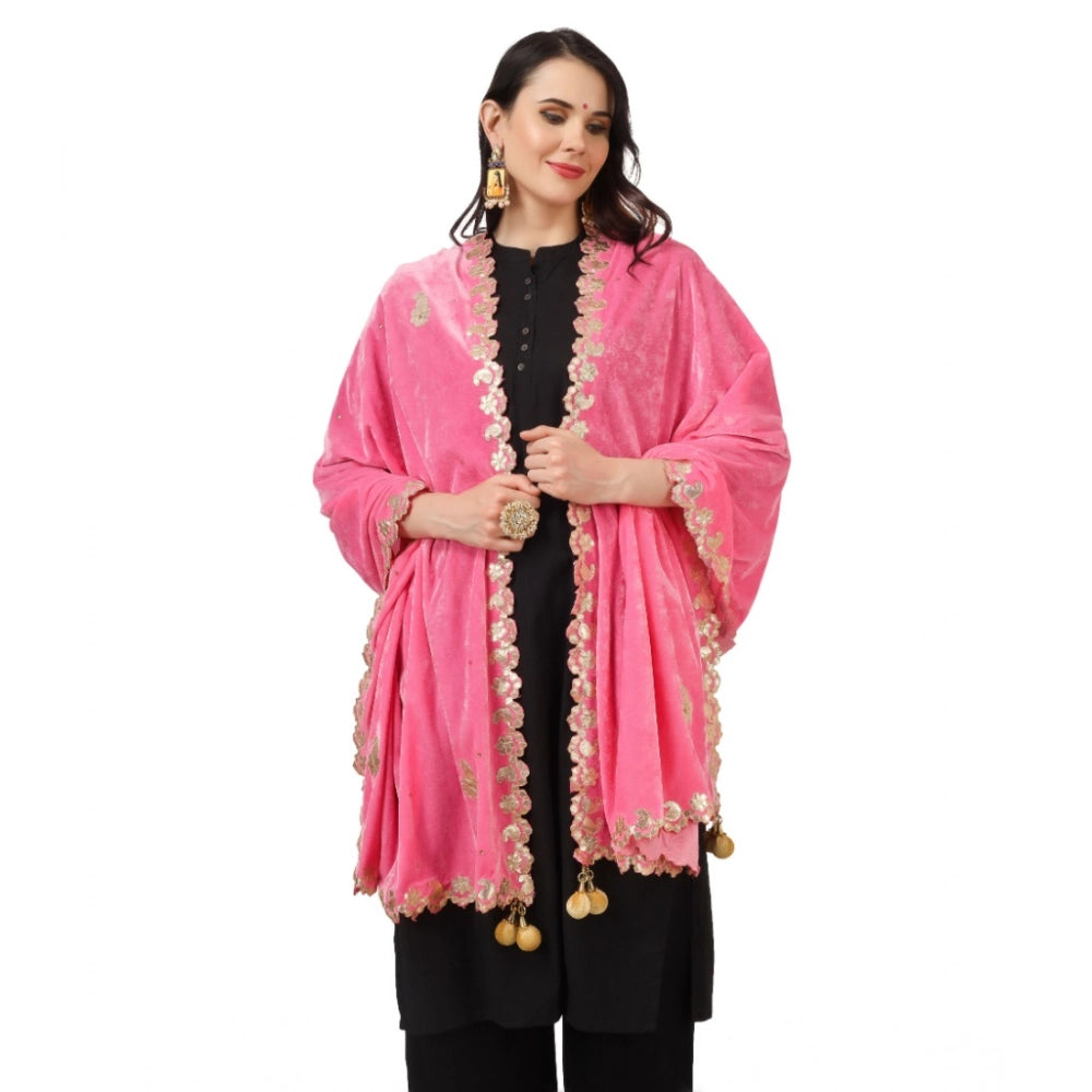 Women's Velvet Gotta Patti Shawl (Pink, Length: 2.25 to 2.50 Mtr)
