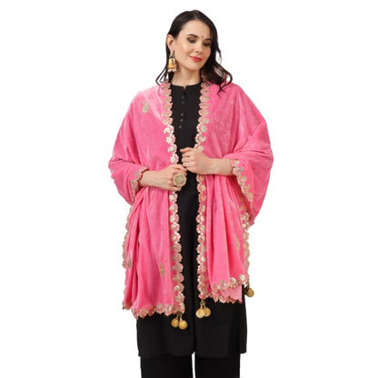 Women's Velvet Gotta Patti Shawl (Pink, Length: 2.25 to 2.50 Mtr)