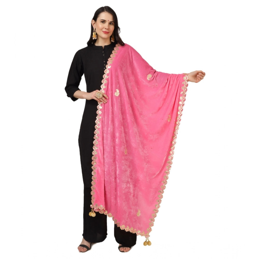 Women's Velvet Gotta Patti Shawl (Pink, Length: 2.25 to 2.50 Mtr)
