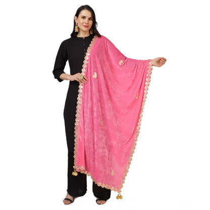 Women's Velvet Gotta Patti Shawl (Pink, Length: 2.25 to 2.50 Mtr)