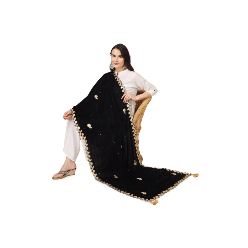 Women's Velvet Gotta Patti Shawl (Black, Length: 2.25 to 2.50 Mtr)
