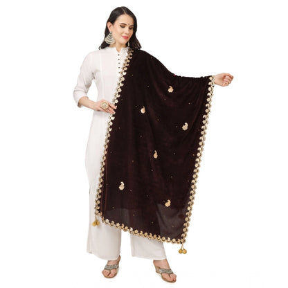 Women's Velvet Gotta Patti Shawl (Brown, Length: 2.25 to 2.50 Mtr)