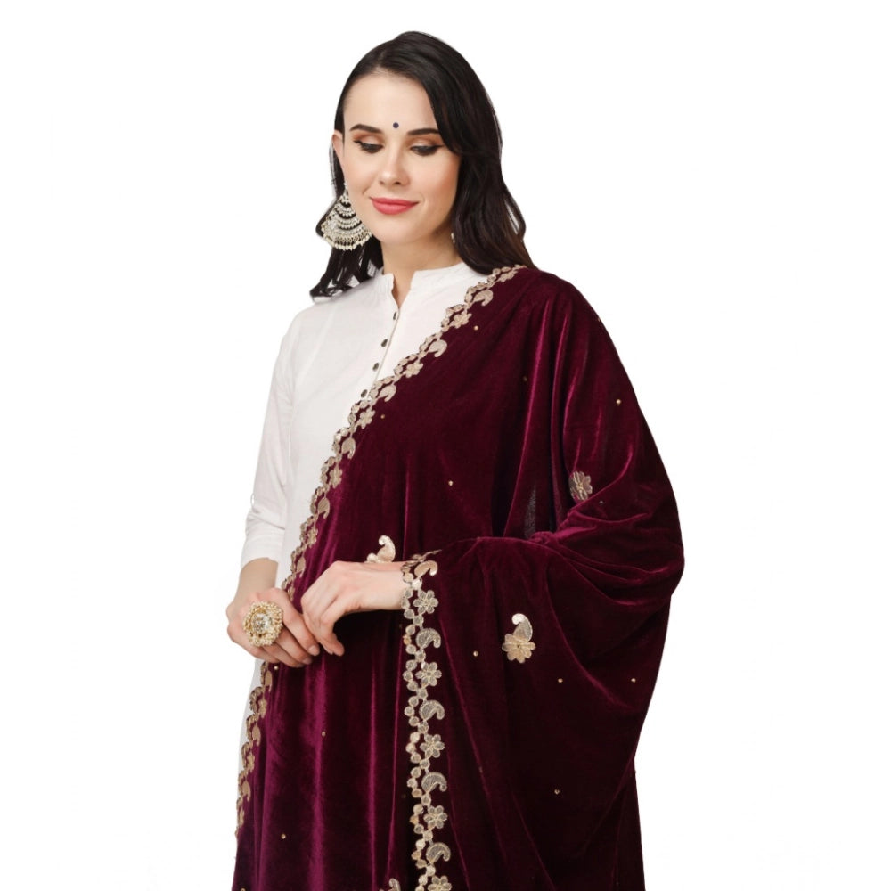 Women's Velvet Gotta Patti Shawl (Purple, Length: 2.25 to 2.50 Mtr)